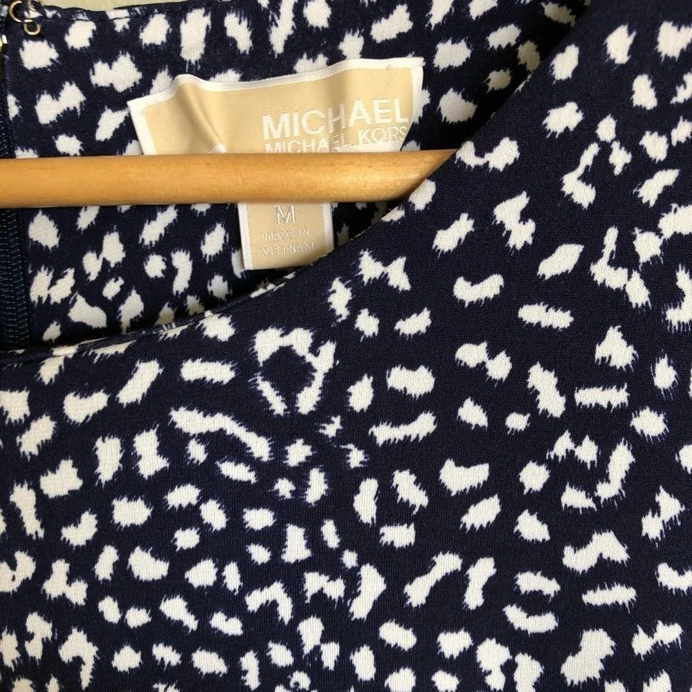 Michael Kors Sheath Dress Womens Medium Navy Blue Animal Print Long Sleeve Wrap